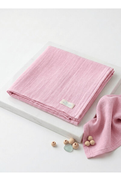 elibaby %100 Organik Pamuk Çift Katlı Müslin Örtü Bebe Pembe (75X85 CM)