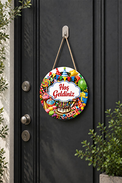Lucena Party Themed Welcome Door Ornament Round Wooden Decor