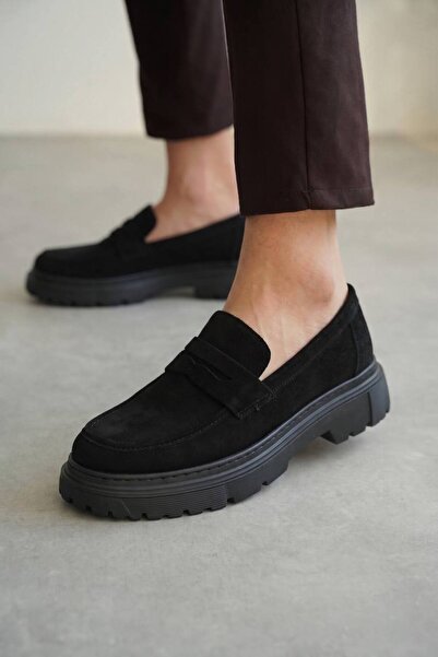 Zerenyus ZRK-X11 Premium Kalın Taban Bağcıksız Siyah Süet Erkek Loafer