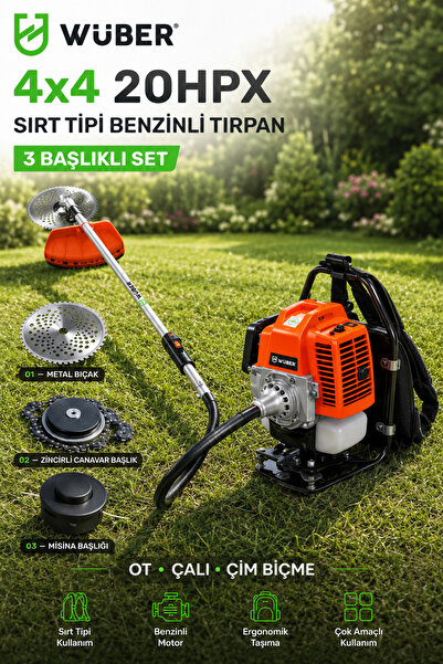 wüber KMPLUS 4x4 20HPX Zamanlı Sırt Tipi Benzinli Motorlu Ot Çalı Tırpanı Çim...