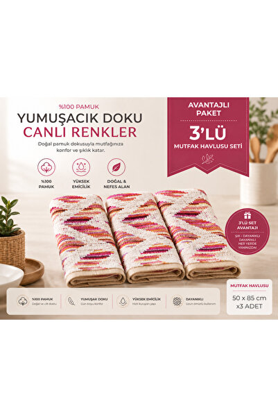 Maisonette %100 Pamuk 3'lü El ve Mutfak Havlusu Seti 50x85 cm | Çok Amaçlı Ku...