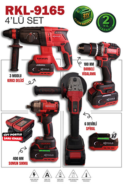 RETOOLS Profesyonel Bordo Yeni Seri 4'lü Set (100 Nm Vidalama ve 6 Devirli Sp...