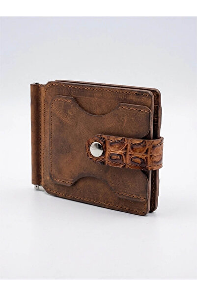 yedideri Genuine Leather Men's Card Holder with Money Clip – Crocodile Detail