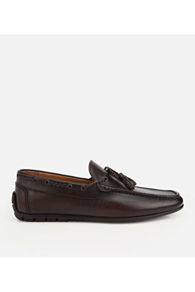 Hotiç Erkek Deri Kahverengi Püskül Dikiş Detaylı Klasik Loafer