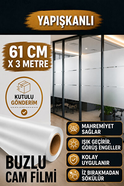 AUTOFOLYO Buzlu Cam Filmi 61 Cm - 3 Metre Yapışkanlı Cam Kumlama Folyosu