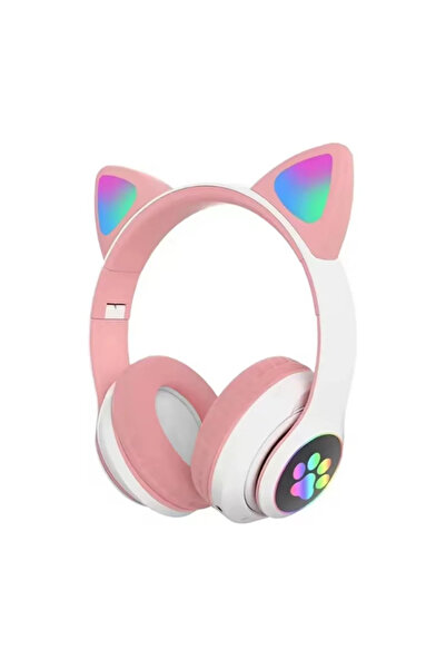 Choice3 pink Cute Cat Wireless Headphones RGB Cute Cat Ears Headset With Micr...