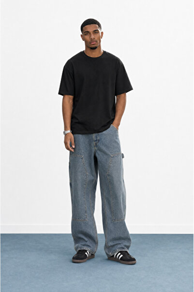 Respire Men's Piece Detailed Baggy Jeans Blue