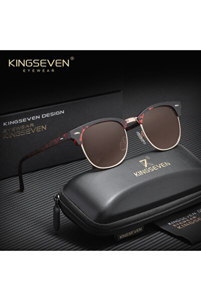 Choice1 نظارات شمسية كلاسيكية نصف إطار بتصميم عصري من KINGSEVEN بلون بني ليوب...