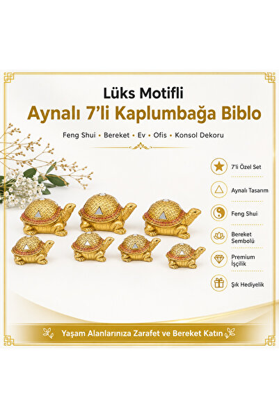 e-life shop Lüks Motifli Aynalı 7'li Feng Shui Kaplumbağa Biblo Bereket Şans ...