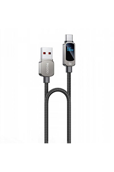 Yesido Cablu Date si Incarcare USB-A - USB-C CA128C Display, 66W, 1.2m, Negru