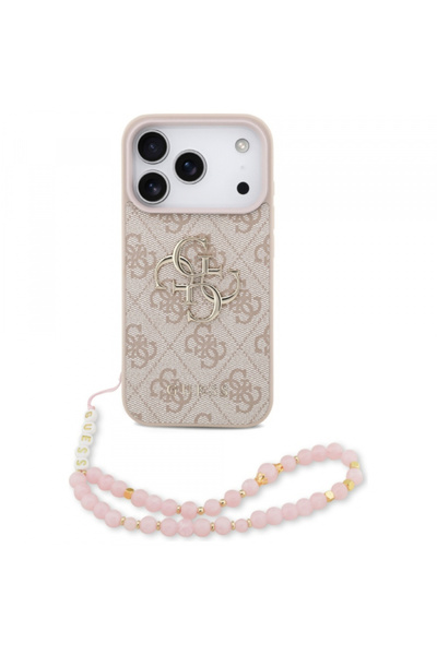 Apple Husa pentru iPhone 17 Pro, Guess, 4G Classic Logo with Strap, Roz