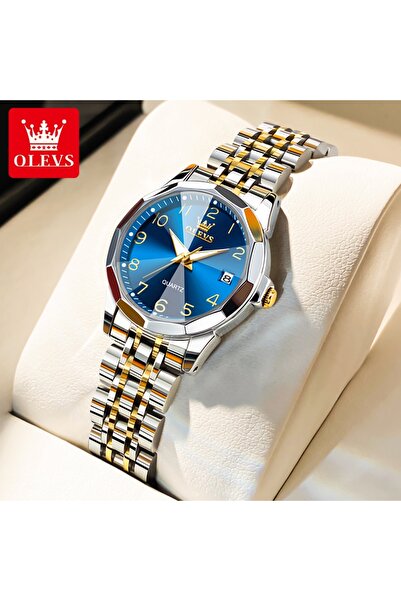 Choice12 ساعة OLEVS 9970 الذهبية الزرقاء الأصلية للنساء بحركة كوارتز وسوار فو...