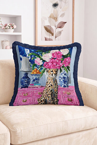 Realhomes Leopard Figured Pink Dresser and Flower Patterned Fringed Throw Pil...