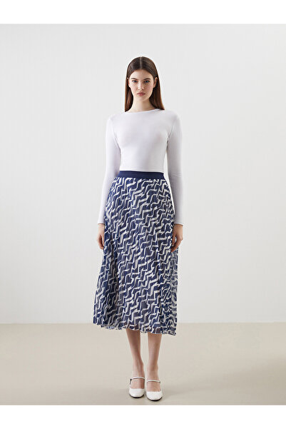LC Waikiki Original Elastic Waist Patterned Chiffon Women's Pleated Skirt