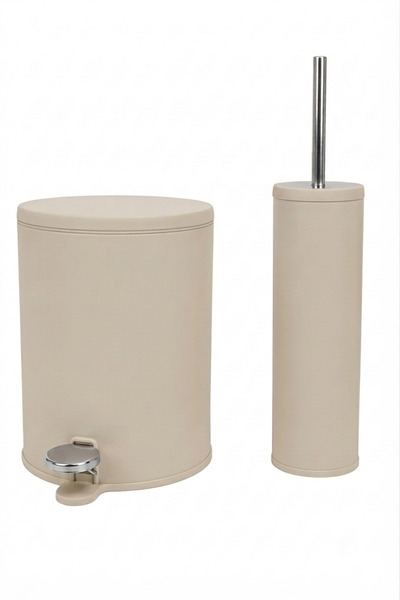 Prima Nova Primanova Cigo Steel Trash Can & Toilet Brush Matte Beige