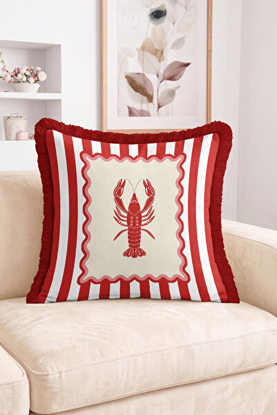 Realhomes Red Lobster Figured Striped Retro Design Fringed Throw Pillow Cover...