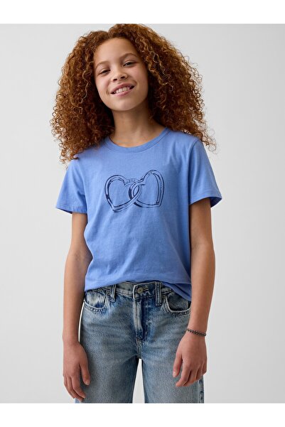 GAP Kız Çocuk Mavi Relaxed Grafik Baskılı T-Shirt
