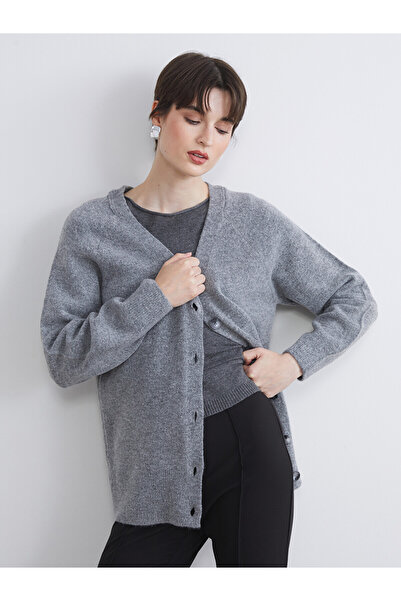 LC Waikiki Lcw Vision Anthracite V-Neck Women's Knitwear Cardigan