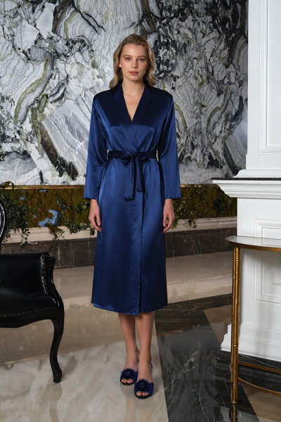 GIONA Halat de casă premium din satin, bleumarin