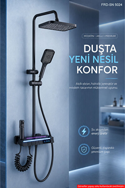 Hausberg Piyano Tuşlu Dijital Duş Seti — Freddo 4 Fonksiyonlu LED Ambiyans Iş...