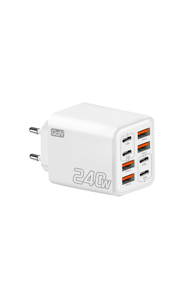 Choice9 EU Plug White 240W 8 in 1 USB C GaN Charger Fast Charging Phone Charg...