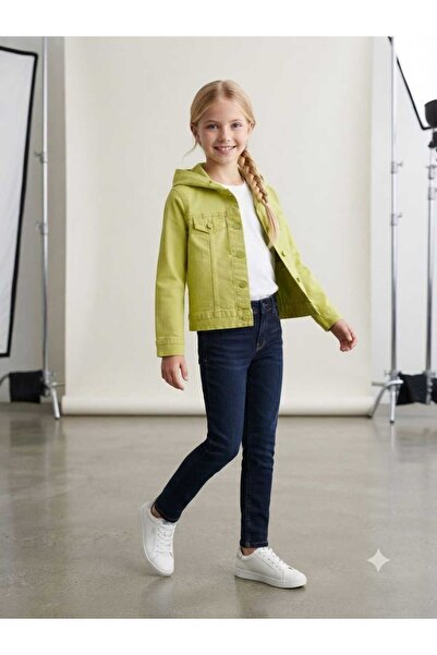 Hilal Akıncı Kids Girl's Colorful Mobile Hooded Seasonal Denim Jacket