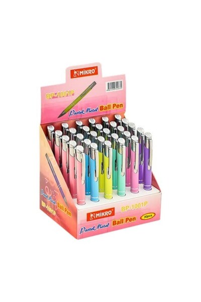 ŞAHİN KIRTASİYE Micro Ballpoint Pen 1001P B/P 30 Metal Stand with 30 Units