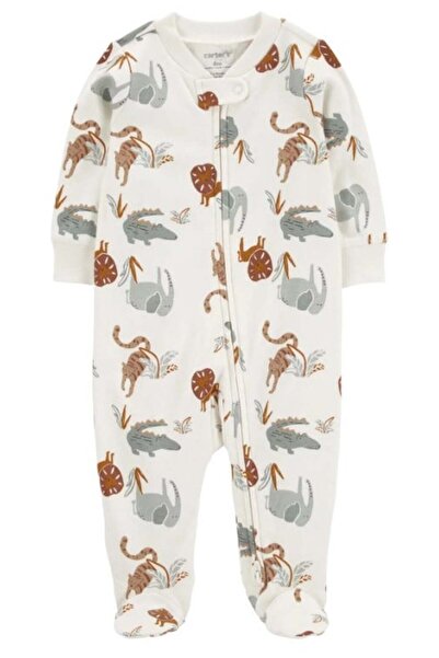 Carter's Carters Erkek Bebek Hayvan Baskı Fermuarlı Patikli Tulum 3-9 Ay EKRU