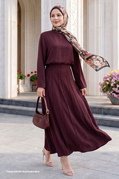InStyle Set cu fustă cu mâneci largi, culoare prună