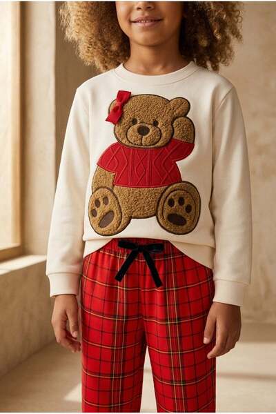 Katia&Bony Kız Çocuk Teddy Sweatshirt Pijama Üstü Ekru