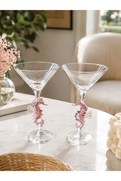 ADAMODART Purple Seahorse Glass Figured Martini Cocktail Glass Set of 2