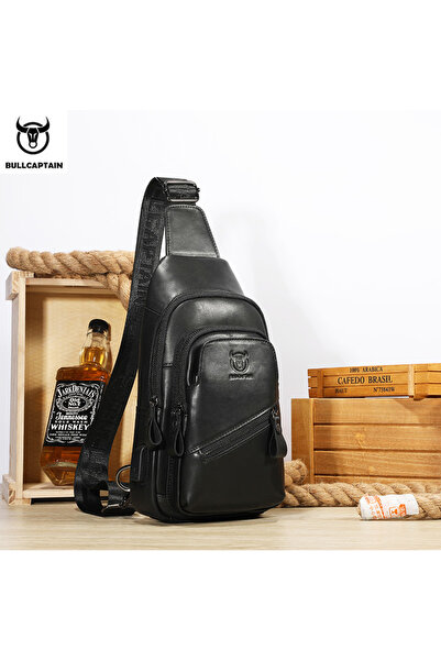 Choice Black BULLCAPTAIN 2023 The Latest Men's Leather Chest Bag Large Capaci...