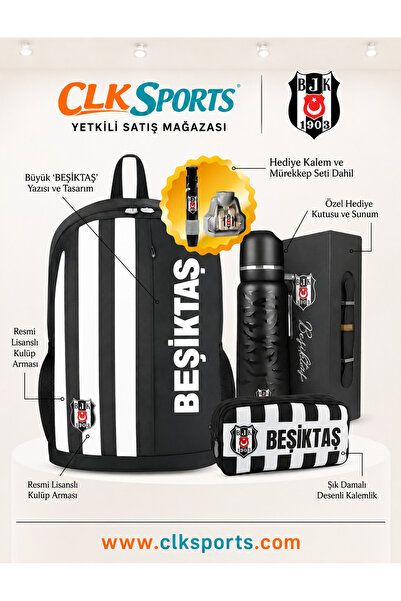 Sports Beşiktaş Fan School Bag, Pen Bag - Premium Set with Thermos Bottle Gif...