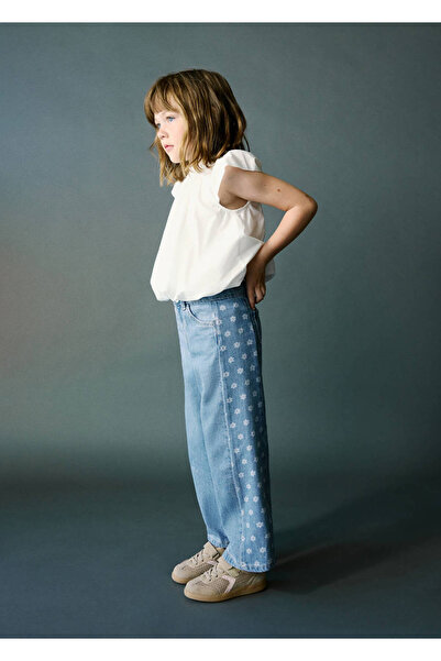 MANGO Baby Çiçek desenli düz kesim jean pantolon