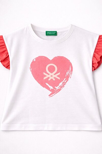 United Colors of Benetton Benetton girls' heart print ruffle sleeve t-shirt, ...