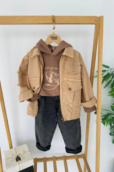 Minigimin Cicileri Miniğimin Cicileri Vintage Printed Hooded Boy's Jacket Pan...