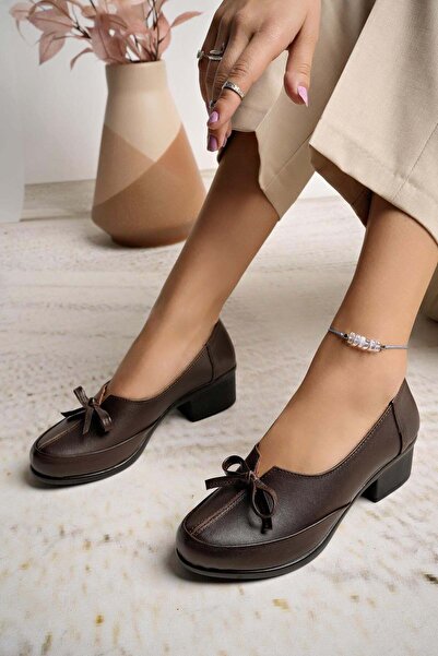 Generic Brand 24605 Brown Genuine Leather Heeled Women's Shoes