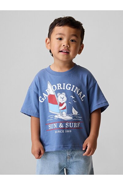 GAP Erkek Bebek Mavi Oversized Grafik Baskılı T-Shirt