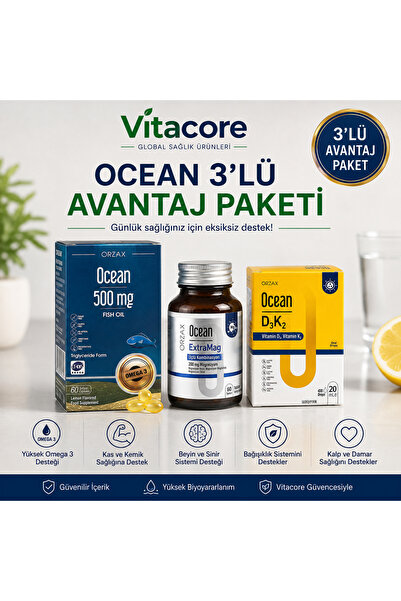 Orzax Ocean Serisi 3'lü Avantaj Paketi - ExtraMag 60 Tablet + D3K2 Damla 20 m...