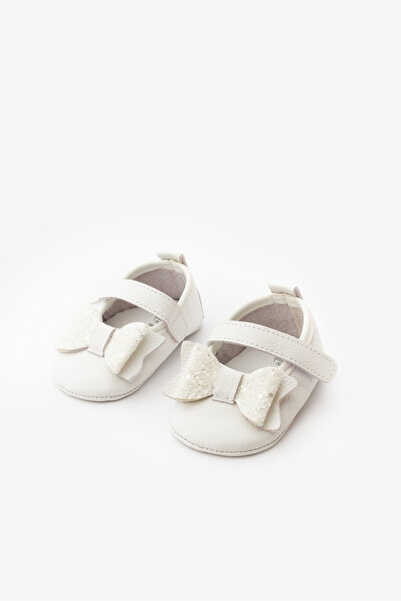Le Mabelle White Sequin Velcro Leather Baby Girl Loafer
