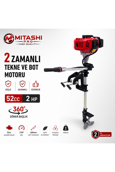 Mitashi Pro 2 Zamanlı Benzinli Tekne Motoru | 360° Döner Başlık | Hafif ve Gü...