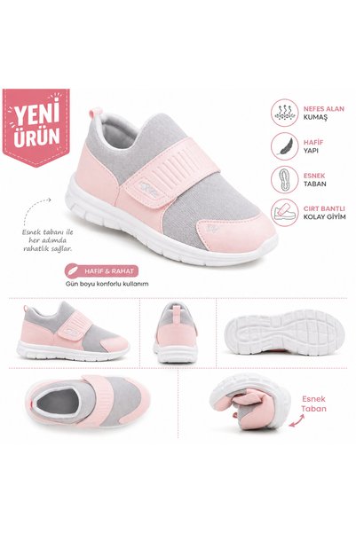 MOON CLOUD Tedy Unisex Çocuk Bağcıksız Cırtlı Rahat Esnek Günlük Sneaker Spor Ayakkabı ZYN124