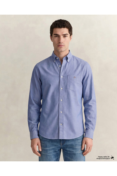Gant Erkek Mavi Regular Fit Logolu Gömlek