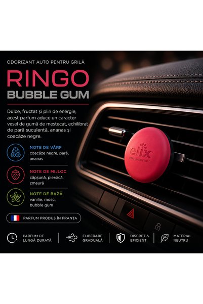Elix Odorizant auto grila cu eliberarea treptata a parfumului premium RINGO Bubble-Gum
