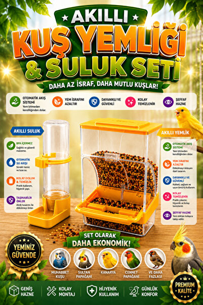 Petshop Akıllı Kuş Yemliği ve Suluk Seti – Otomatik Kafes Yemlik Su Kabı – Mu...