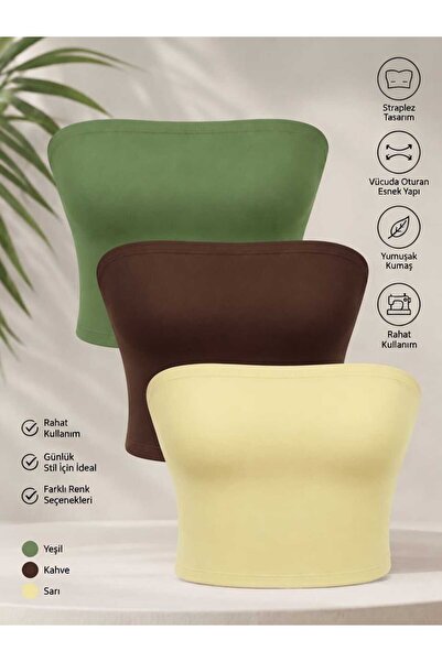 Olyssia Pachet de 3 crop top bustieră fără bretele pentru femei / Bluză de ba...