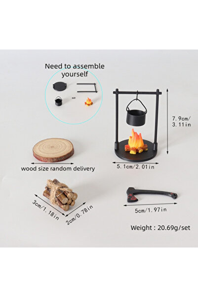 Choice SET A Mini Campfire Hanging Stove Pot Dollhouse Camping Picnic Firewoo...