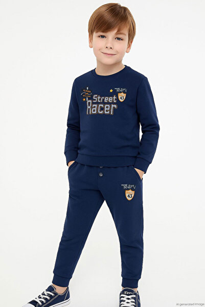 Breeze Boy's Tracksuit Set with Racing Themed Embroidered Text Printed for Ag...