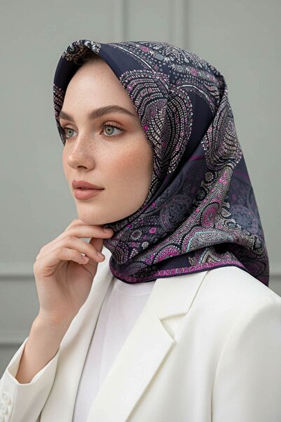 Vissona %100 Twill İpek Şal Desenli Lacivert Renkli 90x90 Eşarp Dikim Şekli :...