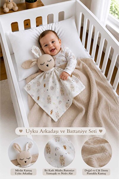 Yada Baby %100 Organik Pamuktan Müslin-Bürümcük Battaniye Ve Çift Katlı Desen...